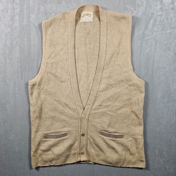 Jantzen Other - Vintage Jantzen Sweater Vest Mens Large Tan Lambswool Orlon Blend V-Neck 60s